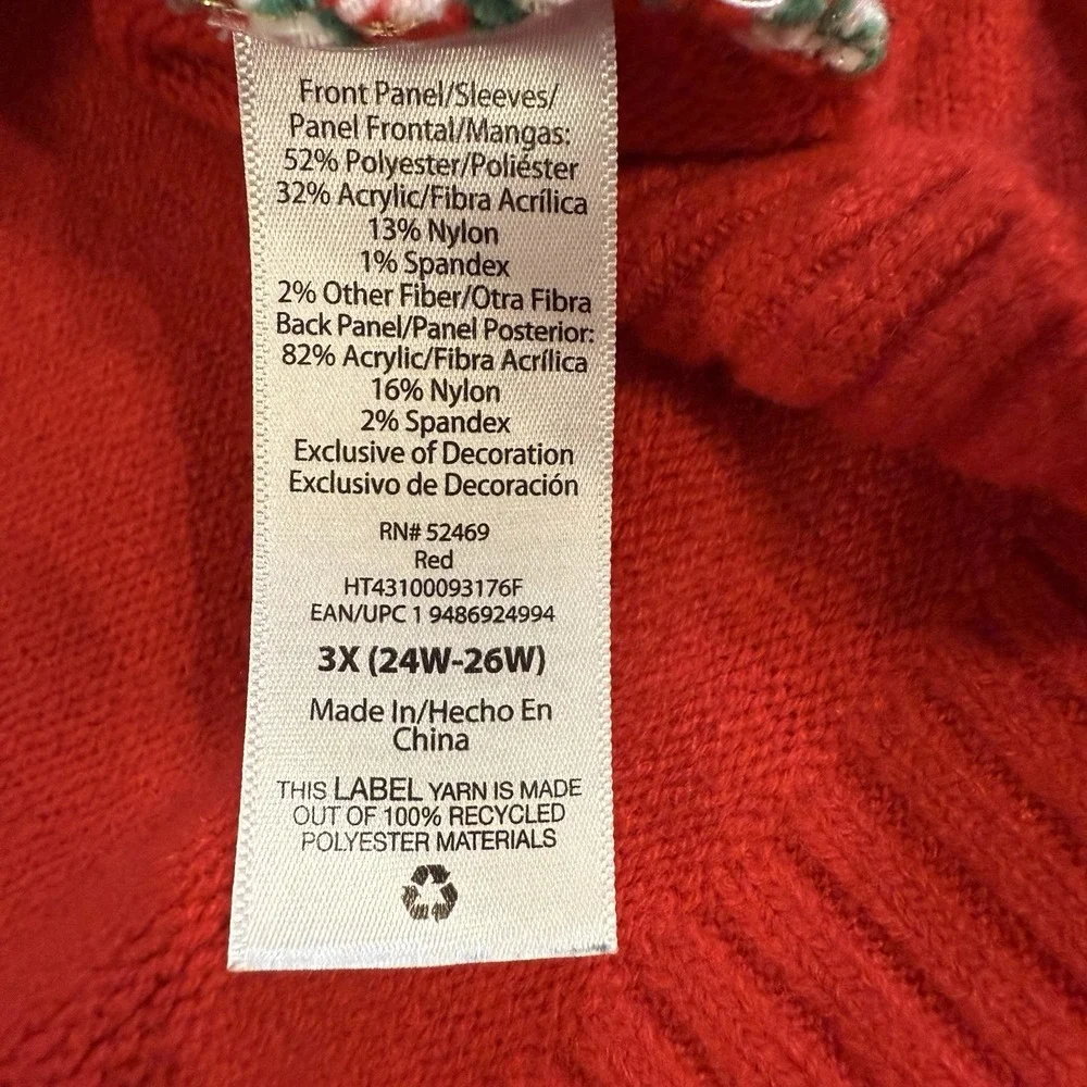 Holiday Time 3X Plus Christmas Sweater Red Merry Christmas Ugly Xmas Pullover - Picture 9 of 11